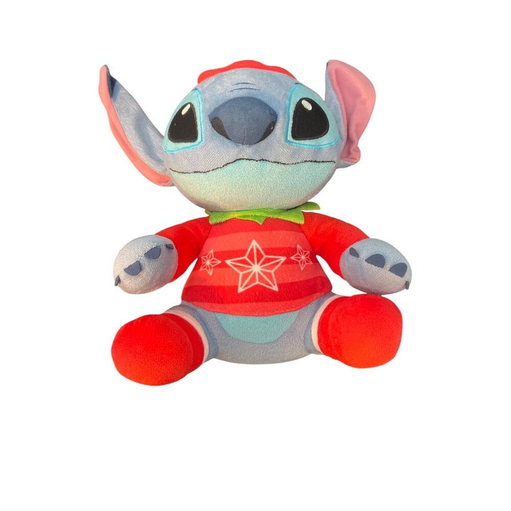Disney Stitch Holiday Elf Plush Just Play Snowflake Sweater Christmas Hat 11"